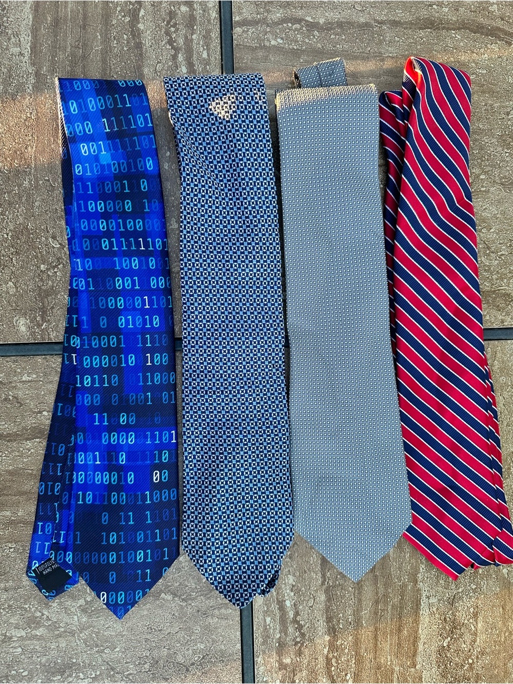 Men's Blue Binary Pattern Necktie - Classic Professional Style lot bundle of 4
